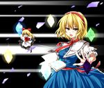  alice_margatroid blonde_hair blue_eyes book bow capelet choker hair_bow hairband nora_wanko ribbon_choker shanghai_doll shards short_hair touhou yellow_eyes 