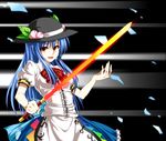  blue_hair hat hinanawi_tenshi long_hair nora_wanko red_eyes shards solo sword touhou very_long_hair weapon 