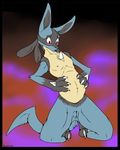  3_fingers backlash91 black_fur blue_fur blush breasts canine claws female fur kneeling long_ears looking_down lucario navel nintendo open_mouth pink_nipples pok&eacute;mon pussy red_eyes small_breasts small_nipples solo spikes teeth toe_claws video_games 