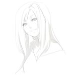  blush eyelashes greyscale head_tilt long_hair looking_at_viewer monochrome original poaro shirt simple_background sketch solo upper_body v-neck white_background 