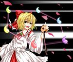  blonde_hair bow hair_bow japanese_clothes magatama nora_wanko satsuki_rin shards solo touhou wide_sleeves yellow_eyes 