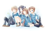  2girls blue_eyes blue_hair brown_hair dress hiradaira_chisaki isaki_kaname long_hair miyama_rikka mukaido_manaka multiple_boys multiple_girls nagi_no_asukara sailor_collar sailor_dress sakishima_hikari school_uniform serafuku short_hair 