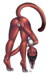  anus bent_over breasts cabbit cat ear_piercing feline female fur hybrid industrial_piercing lagomorph lip_ring looking_at_viewer mammal maxxmissions nude piercing plain_background pussy rabbit red_fur solo 