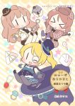  &gt;_&lt; 3girls aircraft artist_name ayase_eli blonde_hair brown_hair cape capelet chibi copyright_name cover cover_page cuffs deerstalker doujin_cover dress eyes_closed food glider gloves handcuffs hat jewelry koizumi_hanayo love_live! love_live!_school_idol_project minami_kotori minami_kotori_(bird) monocle multiple_girls necklace one_eye_closed onigiri phantom_thief_erichika police police_hat police_uniform policewoman ponytail ring saku_usako_(rabbit) short_hair smile top_hat uniform |_| 