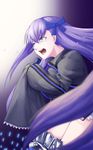  blue_eyes fate/extra fate/extra_ccc fate_(series) hair_ribbon long_hair md5_mismatch meltlilith purple_eyes purple_hair ribbon sleeves_past_wrists solo torinoko_tamago very_long_hair 
