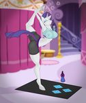  anthro anthrofied blush bottle breasts butt clothing equine erect_nipples exercise_mat eyes_closed eyeshadow female friendship_is_magic hi_res hooves horn horse jrvanesbroek makeup mammal my_little_pony navel nipples pony pose rarity_(mlp) shirt solo stretching sweat translucent transparent_clothing unicorn yoga yoga_mat 