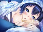  1boy 1girl anko_(nikukyun_ongaeshi) ass blue_eyes blue_hair blush breasts censored collarbone fellatio game_cg nikukyun_ongaeshi oral panties penis personification tail underwear 