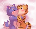  anthro balls blush canine cat chubby cub duo embrace eyebrows eyes_closed feline flaccid gay green_eyes kemono kissing lilinfeng male mammal navel penis pixiv shiny standing tiger wolf young 