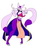  anthro big_breasts breasts claws clothing day-t female looking_at_viewer mienshao nintendo open_mouth plain_background pok&#233;mon pok&eacute;mon purple_body red_eyes solo video_games white_background 