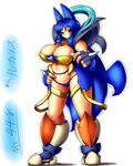  animal_ears big_breasts blue_hair breasts clothed clothing day-t erect_nipples eyebrows eyelashes female hair human long_ears long_hair looking_at_viewer lucario mammal navel nintendo nipples plain_background pok&#233;mon pok&eacute;mon red_eyes solo spikes standing tight_clothing translated video_games white_background 