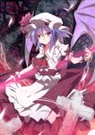  ascot bat_wings blue_hair brooch chain cross dress hat jewelry kurono_yuzuko looking_at_viewer mob_cap pink_eyes puffy_sleeves remilia_scarlet sash short_sleeves smile solo touhou white_dress wings wrist_cuffs 