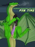  cumshot dildo dragon english_text erection evalion fangs feral genital_slit green_skin horn long_tongue male masturbation nude orgasm penis saliva sex_toy slit solo text tongue 