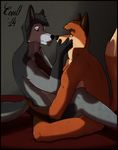  anthro artwork canine cevelt couple cuddling duo fox fur gay male mammal nude plain_background wolf 