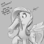  black_and_white cauldroneer cutie_mark dialog duo english_text equine female fluttershy_(mlp) friendship_is_magic greyscale horse mammal monochrome my_little_pony pegasus phurie pony rag text wings 