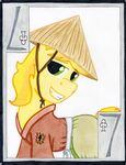  card cardstock clubs ear_piercing equine friendship_is_magic hair horse japanese_clothing kimono mammal my_little_pony piercing playing_card pony seven smile solo straw_hat the1king 