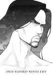  beard collarbone copyright_name dreyfus english expressionless facial_hair gamigamimissile greyscale long_hair looking_at_viewer male_focus monochrome nanatsu_no_taizai simple_background solo upper_body white_background 