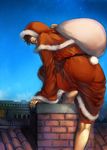  barefoot blue_sky capelet chimney christmas dragon's_dogma hood hpa_(foolish_factory) male_focus night night_sky pawn_(dragon's_dogma) rooftop sack santa_costume sky solo star_(sky) starry_sky 