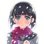  bad_id bad_pixiv_id black_hair green_eyes kirigaya_suguha red_scarf scarf school_uniform serafuku short_hair snow solo sousouman sword_art_online tears 