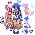  animal_ears ankle_boots blue_(hopebiscuit) blue_hair blush boots braid breasts bustier cat_ears cleavage dollar_sign face_mask fingerless_gloves flat_chest garters gen_3_pokemon glasses gloves grey_eyes long_hair mask multiple_girls personification pigeon-toed pink_hair pokemon pokemon_(creature) purple_eyes sack scarf semi-rimless_eyewear short_shorts shorts single_braid skitty tail tan under-rim_eyewear wailord 