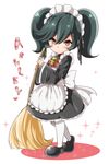  alternate_costume apron ashley ashley_(warioware) black_hair broom character_name female kochi maid maid_apron nintendo red_eyes simple_background solo super_mario_bros. teintails twintails warioware white_background 