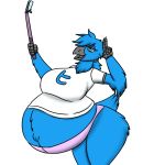  2019 anthro avian beak belly big_belly bird blue_eyes blue_feathers clothing deliveredmean42 feathers female navel outie_navel panties ponytail pregnant selfie_stick shirt simple_background solo tweetfur twitter underwear white_background wide_hips 