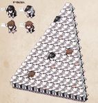  akagi_(kantai_collection) all_fours black_hair brown_hair folded_ponytail grin hachikuji hair_ornament hairclip hammer_and_sickle hat hibiki_(kantai_collection) highres human_pyramid ikazuchi_(kantai_collection) inazuma_(kantai_collection) kantai_collection long_hair multiple_girls multiple_persona neckerchief pantyhose school_uniform serafuku short_hair silver_hair skirt smile star translation_request verniy_(kantai_collection) 