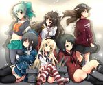  black_hair blonde_hair bow elbow_gloves gray_hair hat hiyou_(kancolle) kantai_collection long_hair mogami_(kancolle) natsu navel panties ponytail rensouhou-chan short_hair takao_(kancolle) thighhighs twintails underwear yuubari_(kancolle) 