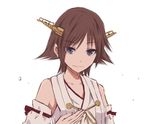  bare_shoulders brown_hair detached_sleeves hairband hand_on_own_chest headgear hiei_(kantai_collection) japanese_clothes kantai_collection kay_(utd) nontraditional_miko purple_eyes short_hair smile solo 