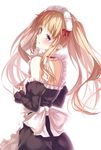  apron bad_id bad_pixiv_id blonde_hair blush elf looking_at_viewer maid maid_headdress myucel_foalan outbreak_company pointy_ears purple_eyes solo twintails yasuno_(airy_light) 
