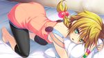  amagai_yukino bed blonde_hair candysoft game_cg green_eyes hachimiya long_hair ponytail tsuyokiss_next 