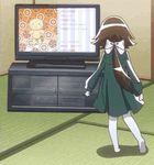  animated animated_gif brown_hair dancing dress hair_ribbon long_hair lowres mikakunin_de_shinkoukei mitsumine_mashiro ribbon socks solo television 