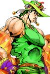 bad_id bad_pixiv_id bare_shoulders green_eyes green_hair hat highres jack-ddd-no13 jewelry jojo_no_kimyou_na_bouken joseph_joestar_(young) male_focus manly muscle official_style pectorals scarf solo 