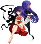  back-to-back barefoot blue_eyes blue_hair bow choker dress emon11 frederica_bernkastel furudo_erika hair_down multiple_girls no_legwear pink_bow umineko_no_naku_koro_ni wide_sleeves 