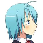  ahoge blue_eyes blue_hair blush hair_over_one_eye kusakabe_amaho lowres nohko short_hair solo sumaga 