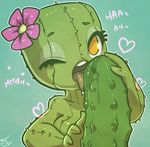  atryl breasts cactus dizzy_the_cactus female flora_fauna flower licking one_eye_closed phallic pickle plain_background plant solo spikes suggestive text tongue wink yellow_eyes 