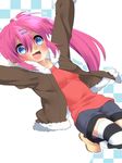  arms_up bad_id bad_pixiv_id blue_eyes casual higurashi_sakura jacket little_busters! long_hair purple_hair saigusa_haruka side_ponytail striped striped_legwear thighhighs 