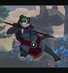  &#23665;&#23888; ?? cainethelongshot chubby clothed clothing dodging female fight loincloth mammal panda pandaren polearm sandals scenery shanlan shanlan_yu_feng solo staff video_games warcraft weapon world_of_warcraft 