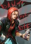  akumey blue_eyes devil_bringer devil_may_cry devil_may_cry_4 hood hoodie male_focus nero_(devil_may_cry) solo spray_can white_hair 