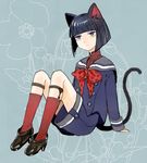  androgynous animal_ears bell blue_eyes bob_cut cat cat_ears cat_tail full_body kneehighs kuroi kuroinyan pixiv_fantasia pixiv_fantasia_new_world red_legwear sailor short_hair solo tail 