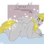  anthro anthrofied arnachy big_breasts blonde_hair breasts chubby cutie_mark derpy_hooves_(mlp) equine female friendship_is_magic fur grey_fur hair horse lying mammal my_little_pony nude obese on_stomach overweight pegasus pony solo wings yellow_eyes 