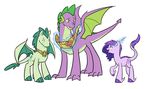  bat_wings crystal_clarity dragon drake_wings equine female friendship_is_magic fur green_eyes green_spines group hair horn horse hybrid kilala97 kirin male mammal my_little_pony original_character plain_background pony purple_fur purple_hair purple_scales scalie spike_(mlp) turquoise_blitz wings 