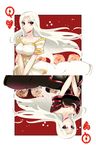  black_dress card dark_persona dress dual_persona fate/zero fate_(series) irisviel_von_einzbern jeran_(ggokd) long_hair multiple_girls playing_card playing_card_theme red_eyes upside-down white_dress white_hair 