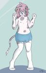  blue_eyes blush bovine bow cattle clothing cream_(dashboom) dashboom female fur hair legwear male mammal nipples original piercing pink_hair skirt solo stockings white_fur 