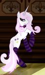  all_fours back_turned bow_tie butt cutie_mark equine female fleur-de-lis fleur_de_lis_(mlp) friendship_is_magic from_behind fur hair horn horse indoor looking_at_viewer mammal my_little_pony open_mouth pedrohander pink_hair pony purple_eyes safe socks solo staircase two_tone_hair unicorn white_fur white_hair 