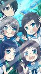  3boys against_glass black_eyes black_hair blue_eyes blue_hair brown_hair chibi dress hiradaira_chisaki isaki_kaname kihara_tsumugu long_hair mukaido_manaka multiple_boys multiple_girls nagi_no_asukara sailor_dress sakishima_hikari school_uniform sea_slug serafuku short_hair side_ponytail silver_hair tomori_chia underwater 