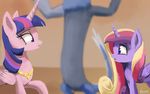  discord_(mlp) draconequus duo equine female friendship_is_magic gold hair hair_swap horn horse male mammal multi-colored_hair my_little_pony necklace pony princess_cadance_(mlp) purple_eyes purple_hair raikoh-illust standing twilight_sparkle_(mlp) winged_unicorn wings 