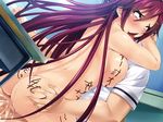  ahegao body_writing breasts censored clothed_male_nude_female cum cum_in_pussy fucked_silly hand_on_ass ishii_akira kyokon_de_namahameou_ni_nareru_gakuen_joshi_gakusei_minna_haramase_niku_onaho_resu!_itsu_de_mo_doko_de_mo_seishisama_wo_haisetsu_shite_ranshi_kuppuku_sasete_kurashai large_breasts miel_(company) nipples purple_hair translation_request 