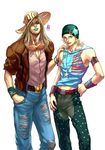  blonde_hair contemporary gyro_zeppeli hat highres johnny_joestar jojo_no_kimyou_na_bouken long_hair multiple_boys steel_ball_run zishanjiang 