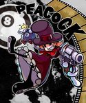  1girl 8 character_name george_the_bomb gloves grin gun hat mechanical_arms number orange_hair otouhou peacock_(skullgirls) revolver short_hair skullgirls smile teeth top_hat weapon 