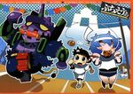  aida_kensuke ayanami_rei battery black_hair blue_eyes blue_hair camcorder chibi eva_01 ikari_shinji lowres neon_genesis_evangelion official_art petit_eva:_evangelion@school running 